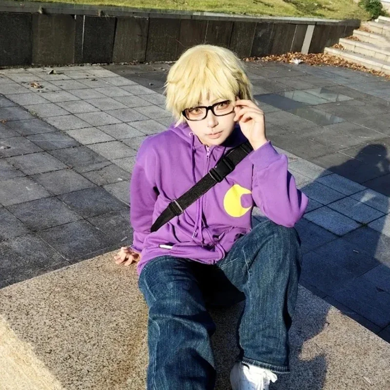 

Аниме Haikyuu Tsukishima Kei, костюм с капюшоном для косплея, фиолетовый топ, толстовки с длинными рукавами, повседневная толстовка на молнии, одежда на Хэллоуин