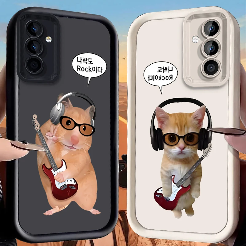 Rock Guitar Cat Case for Samsung Galaxy S26 S25 Edge S24 Plus S23 S22 Ultra S21 S20 FE A57 A56 A55 A54 5G A53 A52 A52S Cover