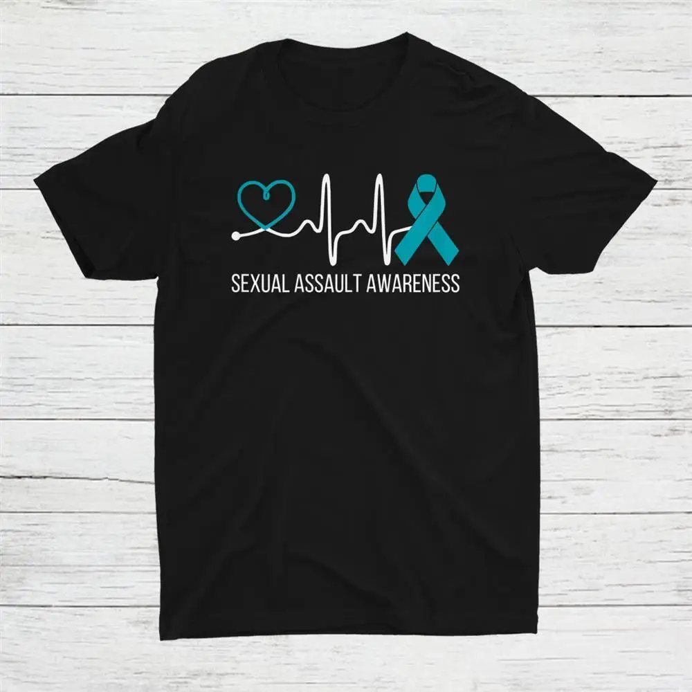 Heartbeat Sexual Assault Awareness Month Teal Ribbon Unisex T-shirt S-5XL