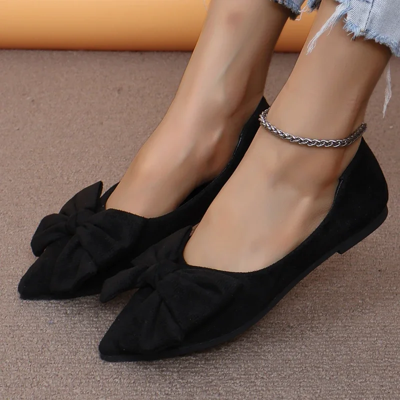 New Style Pointed Toe Shallow Mouth Breathable Bow Decoration Fashionable and Elegant Casual Flat Shoes for Women Zapatos Mujer
