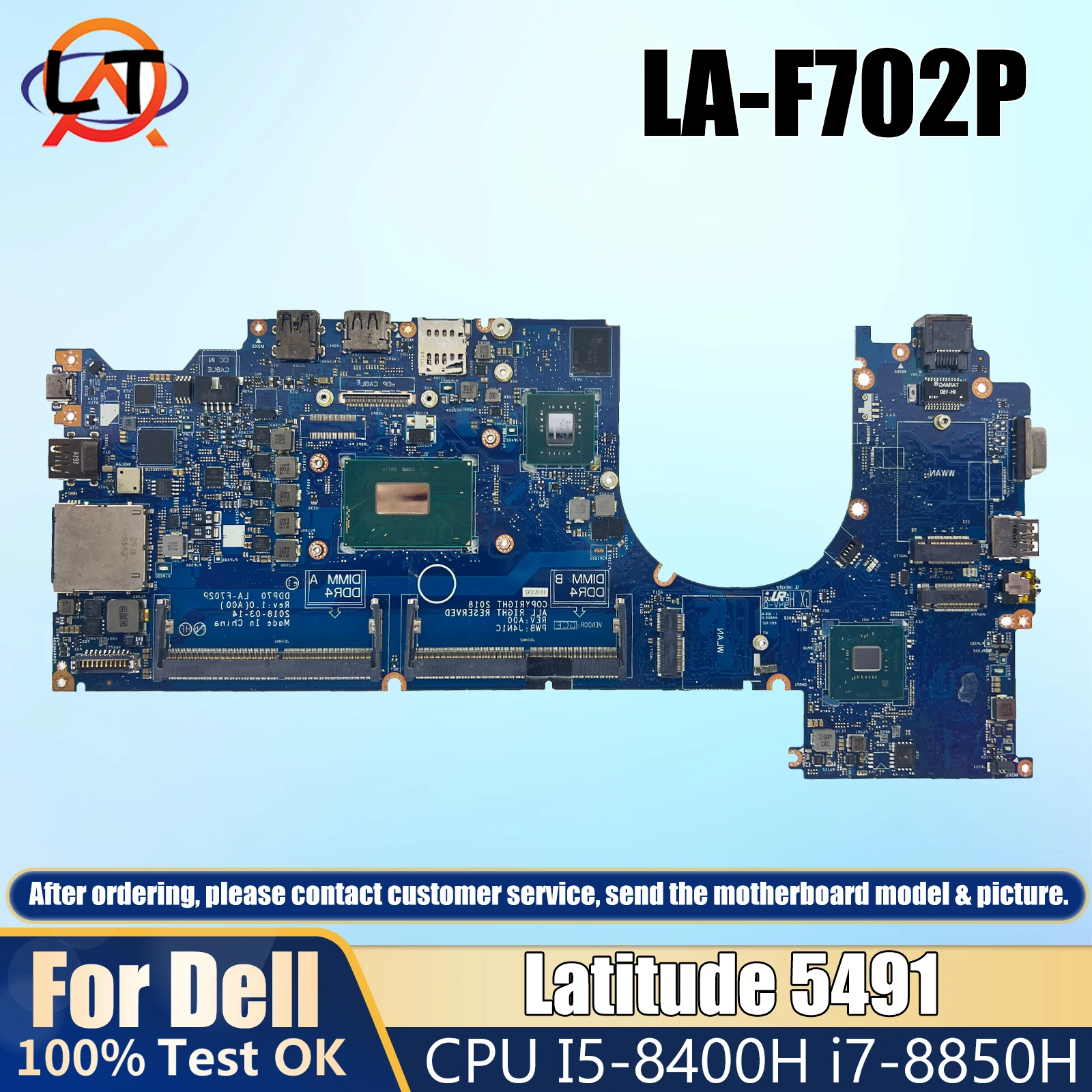 

LA-F702P For Dell Latitude 5491 Laptop Mainboard 062F8P i7-8850H N16S-GTR-S-A2 940MX 2G Notebook Motherboard