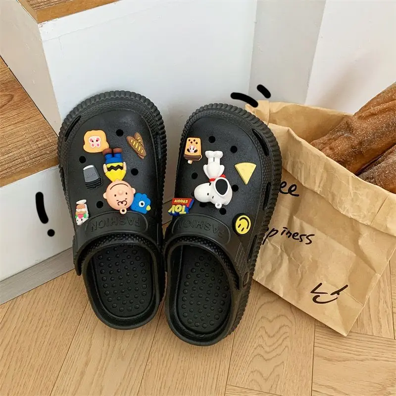 Cute Cartoon Snoopy Toe Slippers Sanrio Kawaii Summer Seaside All-Match Non-Slip Clogs Girl Student Platform Shoes