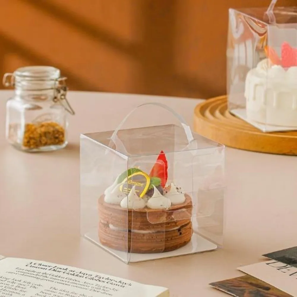 10Pcs Transparent Handheld Cake Box Clear Plastic Portable Birthday Cake Gift Box Baking Cupcake Box Birthday Party