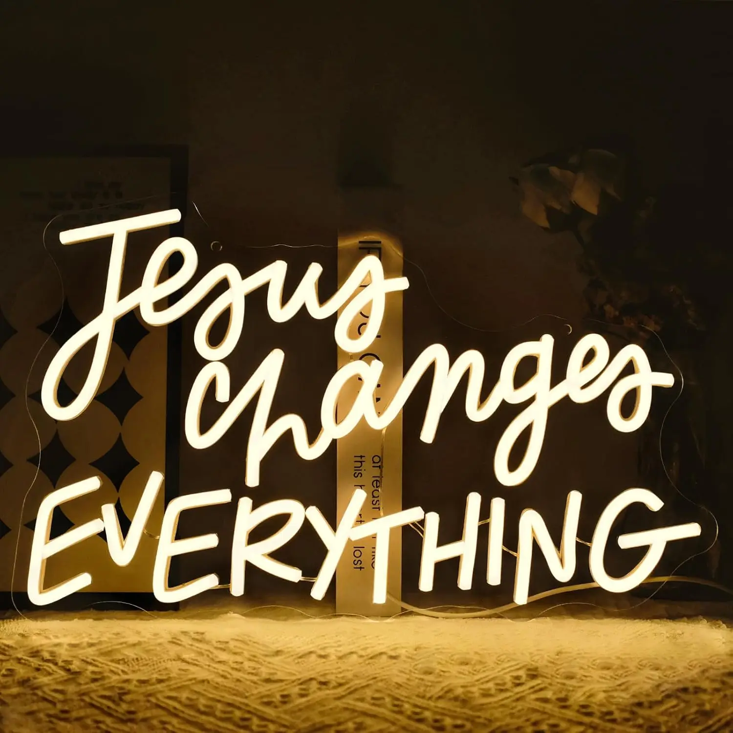 Jesus Changes Everything LED Neon Sign USB Neon Light Wall Decor Christmas Gift for Church Home Bedroom Religious Art Neon Lamp