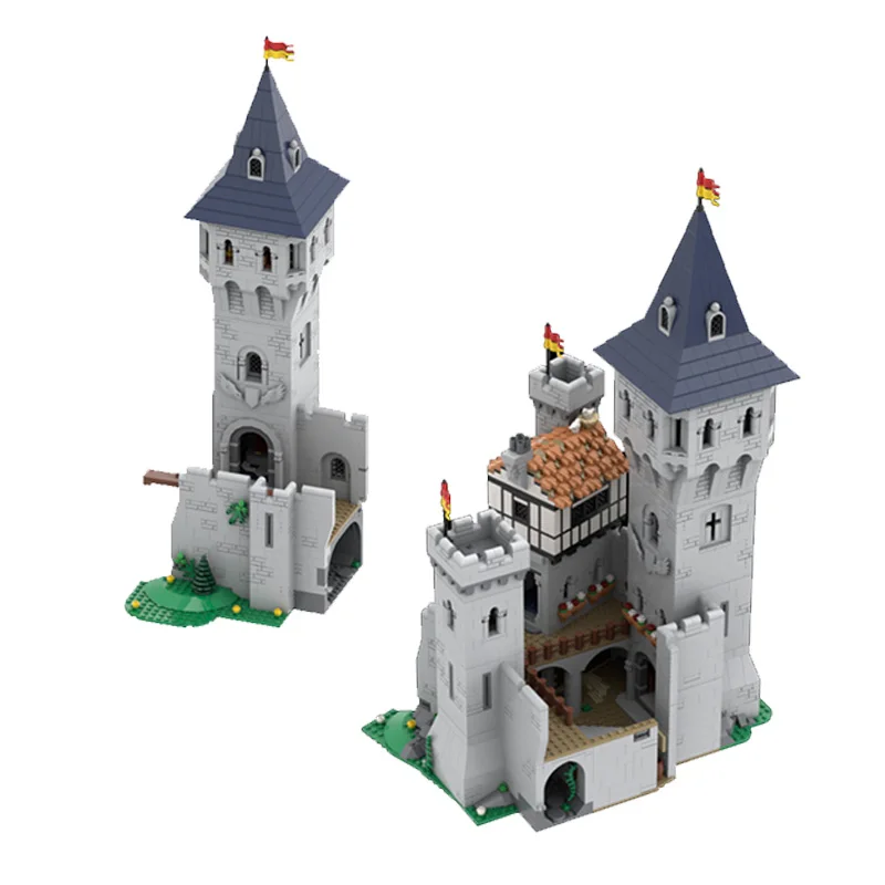 

Customizable Medieval Castle Kit with Lion King Motif - Knights’ Keep and Low Courtyard Set - Educational Building Blocks for Ki