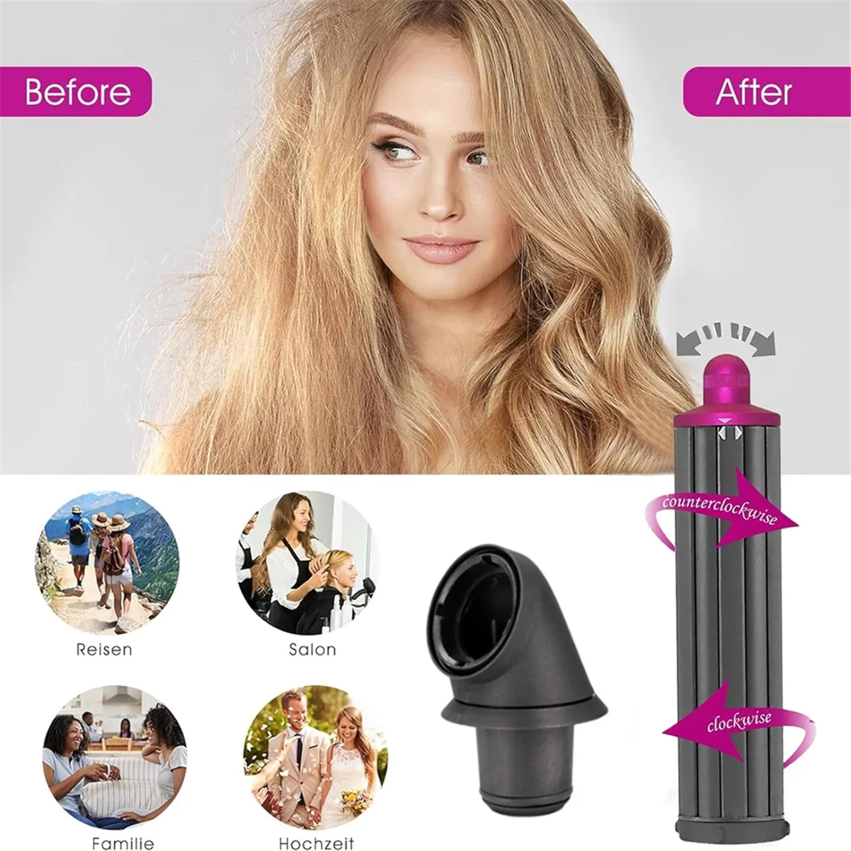 

A46ZZ 40 мм длинные бочки для завивки волос для Dyson HS05/HS01 с адаптером, цилиндрическая расческа, конвертирующий фен на щипцы для завивки волос B