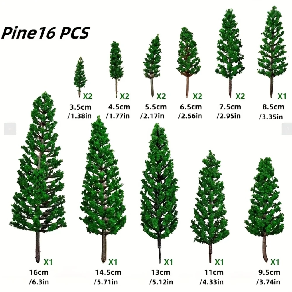 16Pcs Miniature Realistic Plastic Model Trees, Dense Greenery Fake Landscape Trees, Scenery Diorama Accessory for Tabletop