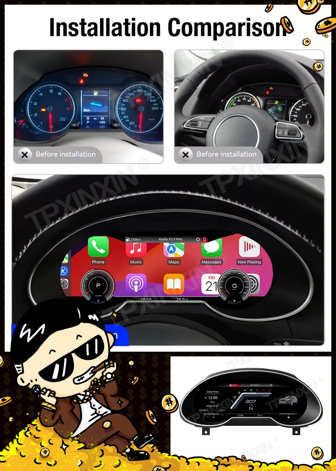 Car Digital Cluster For Audi Q5 2009 2010 2011 2012 2013 2014-2018 Virtual Cockpit Speed Meter Car Dashboard Instrument Screen