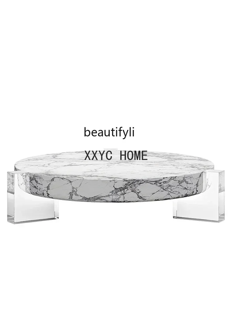 Italian Simple and Natural Marble Solid Coffee Table Living Room Light Luxury Model Room Designer round Acrylic Tea Table
