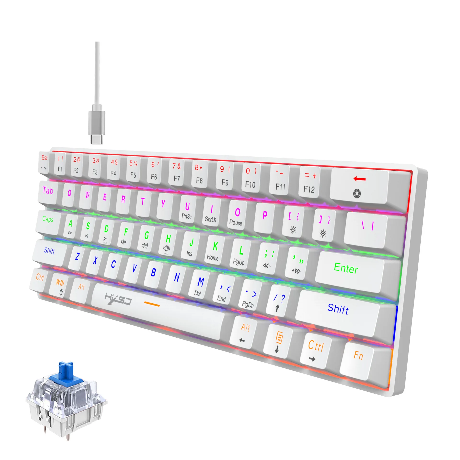 V900 Wired Mechanical Keyboard with Various Lights and Colorful 61keys Green Axis Office Keyboard Gaming Keyboard