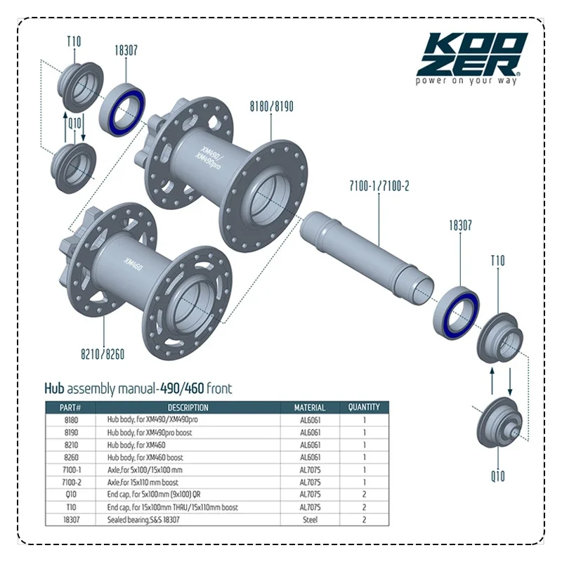 Koozer XM490pro Front MTB Bicycle Hub Noisy Cube 5x100mm QR 9x100mm TA 15x100mm THRU 24 28 32 36 Holes 6 Pawl Bike Parts Hubs