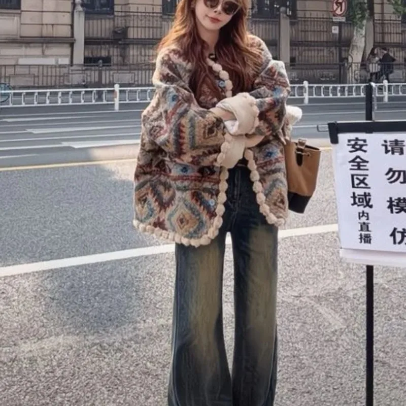 

Куртка из экокожи Little Fragrant Wind с элементами из овечьей шерсти для женщин, зимняя, укороченная, с цельным меховым воротником, для мотоциклистов