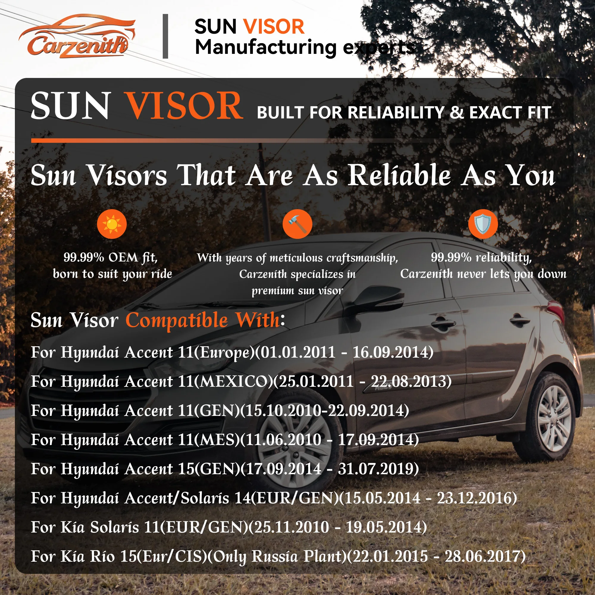 Sun Visor For Hyundai Accent RB 11 15 2010 2011 2012 2013 2014 2015 2016 2017 2018 2019 For Kia Rio III UB Solaris 14