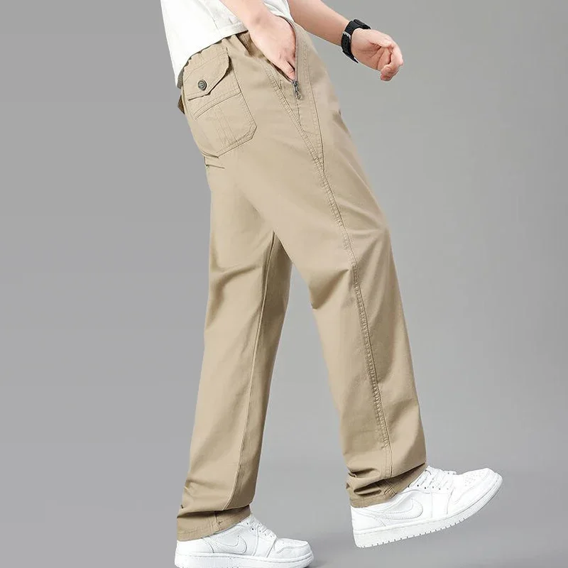 Pantaloni cargo da uomo di grandi dimensioni Pantaloni dritti larghi casual Pantaloni lunghi in cotone Tasche con cerniera Pantaloni da jogging da uomo