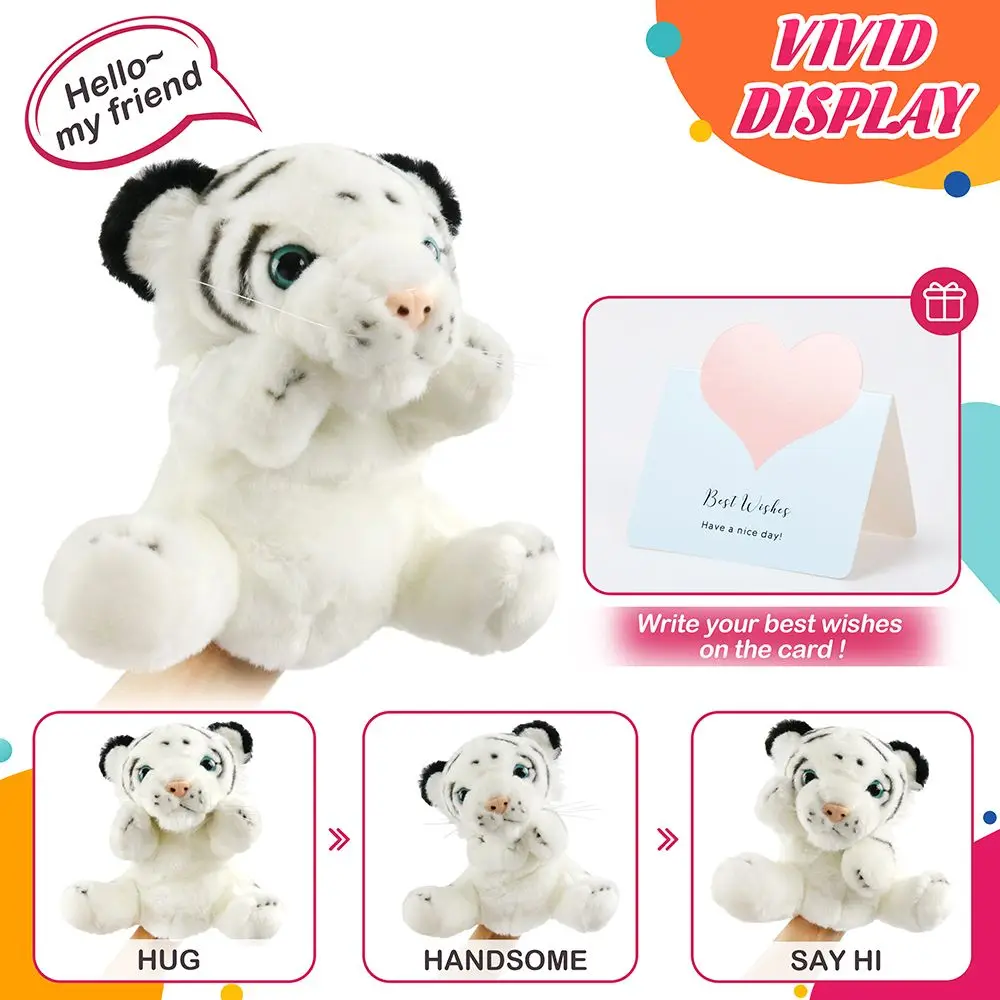 Soft Panda Tiger Hand Puppets White Yellow 20cm Plush Toys Funny Birthday Gift Stuffed Animals Game for Girls Baby Children