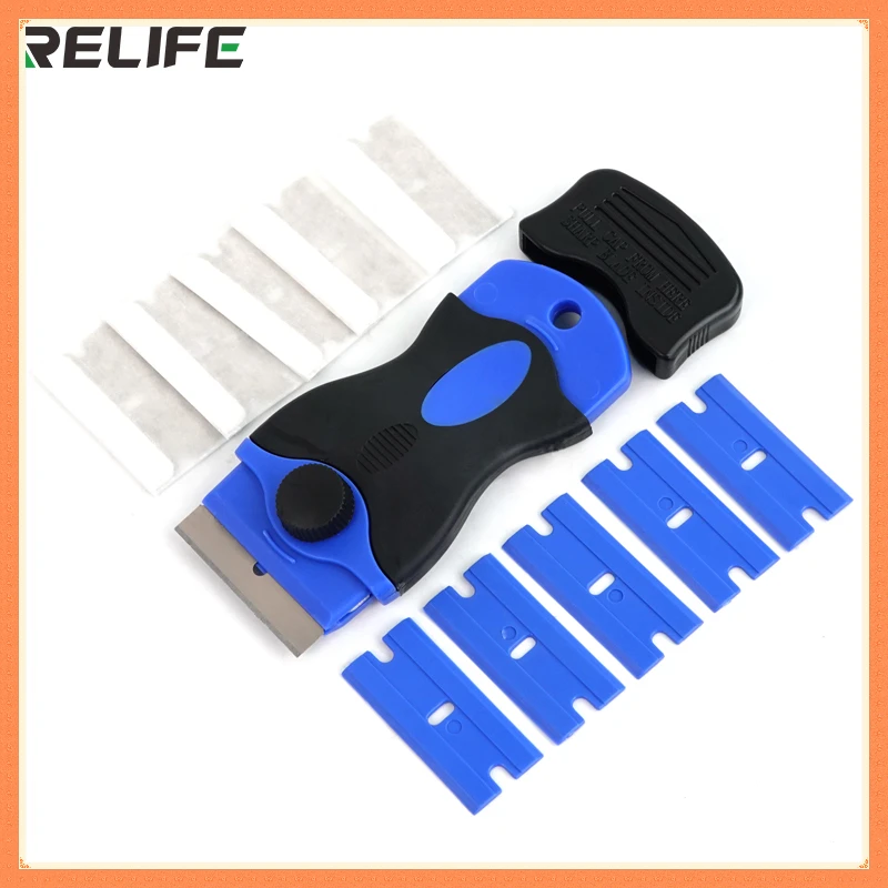 RELIFE RL-023 UV Glue Cleaner  LCD Touch Screen Scraper Repair Tool with 5pcs Metal Blade+5pcs Plastic Blade Remover for Phone