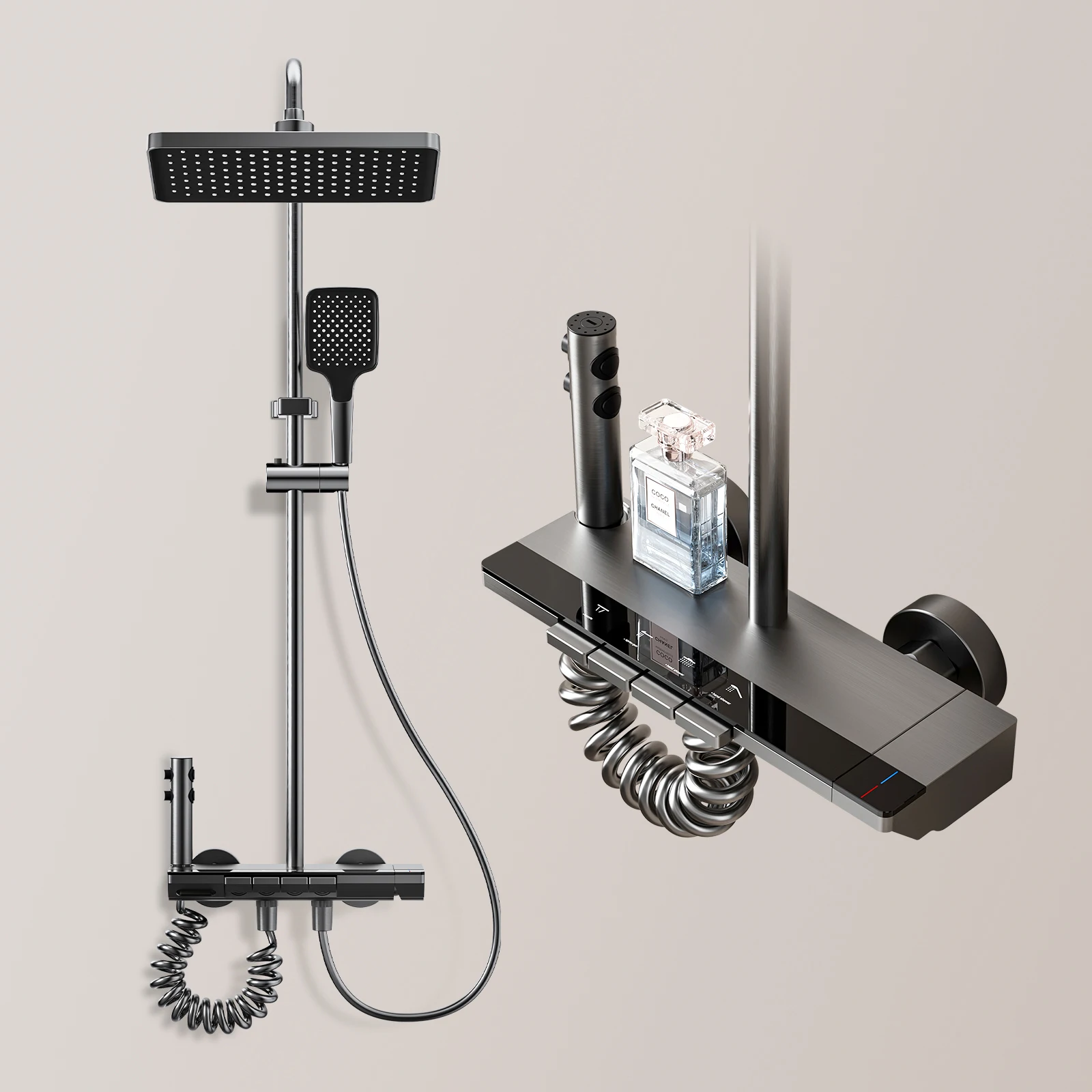 Ensemble de robinets de salle de bains avec boutons multifonctions et robinet, ensemble de pomme de douche, mitigeur à hauteur réglable, corps en laiton