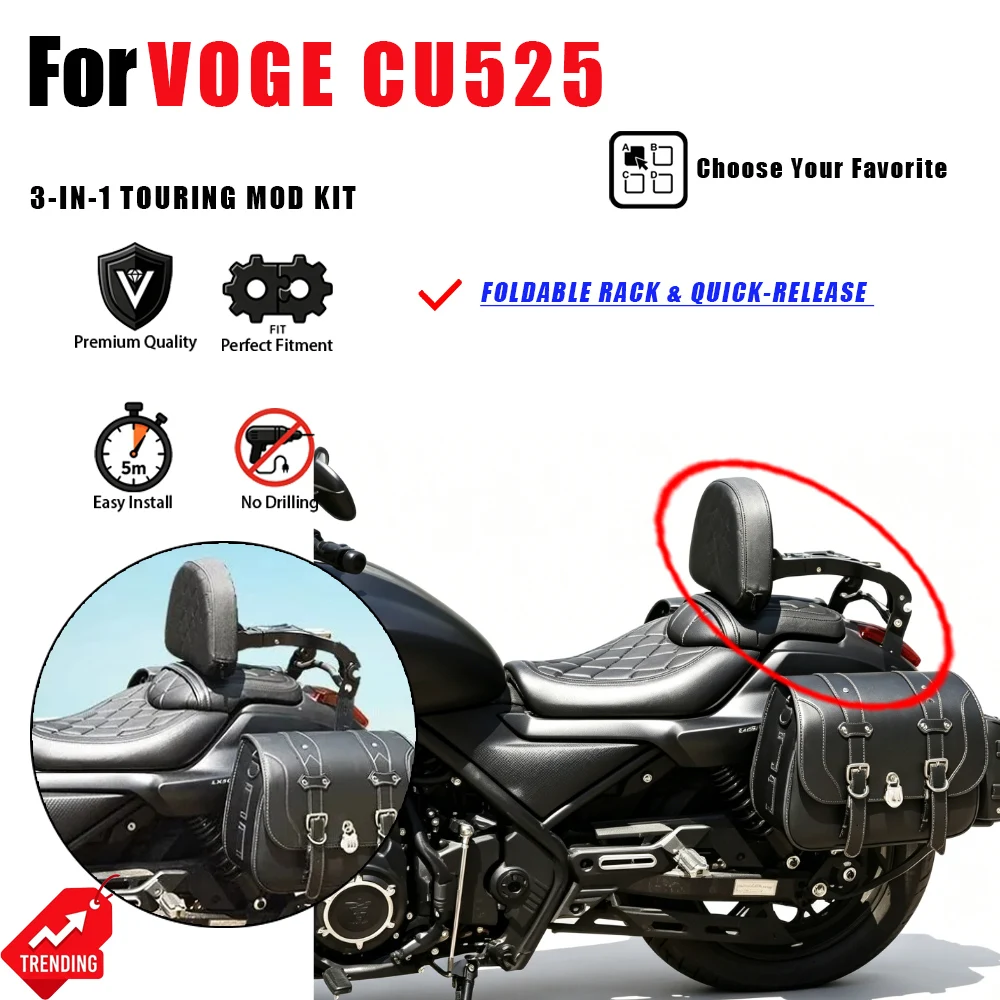 For Voge CU525 Folding Backrest Luggage Rack Side Bag Quick-Release Carrier Support Alforjas Soporte Respaldo Schienale Parts