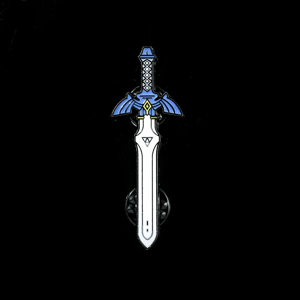 5.1×1.9CM Metal Video Game Master Sword Blue White Mini Brooches Exquisite Black Lines Fashion Jewelry Colorful Art Accessories