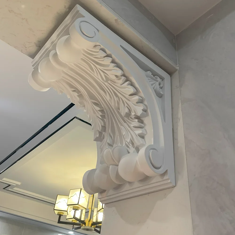 PU Simulated Gypsum Pillar Corbel Lightweight Carved Polyurethane Lintel Bracket Elegant Architectural Ornament for  Villa Livin
