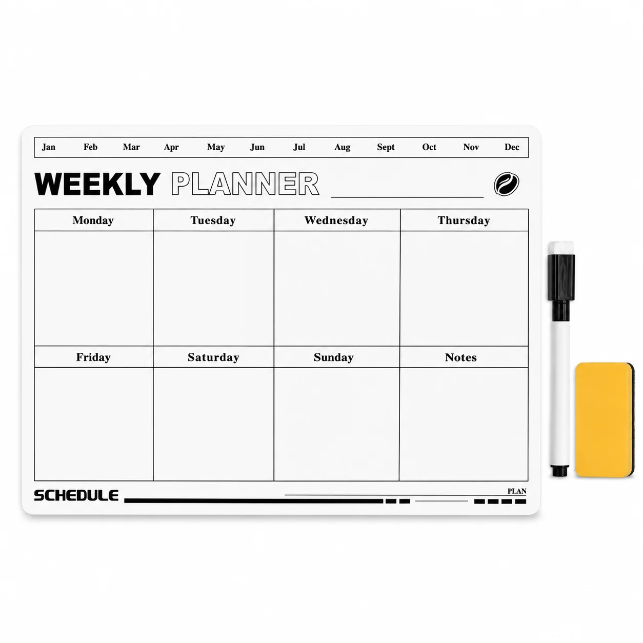 Refrigerator magnetic dry wipe planning board, reusable weekly schedule, suitable for household meal task management