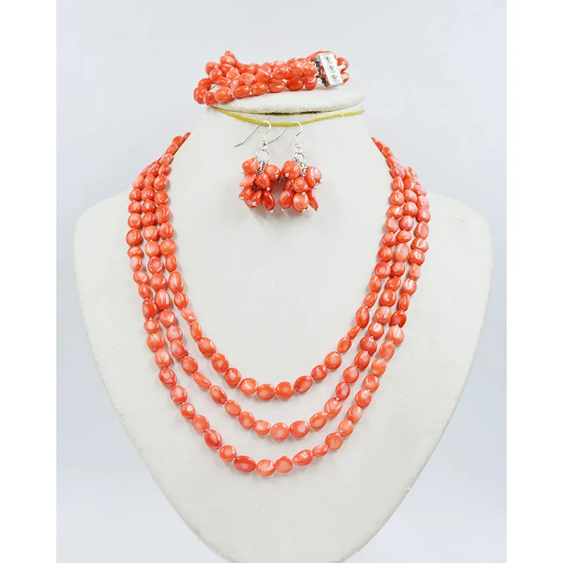 Super beautiful. Natural orange coral necklace/bracelet/earring set. Bridal Wedding Classic Jewelry
