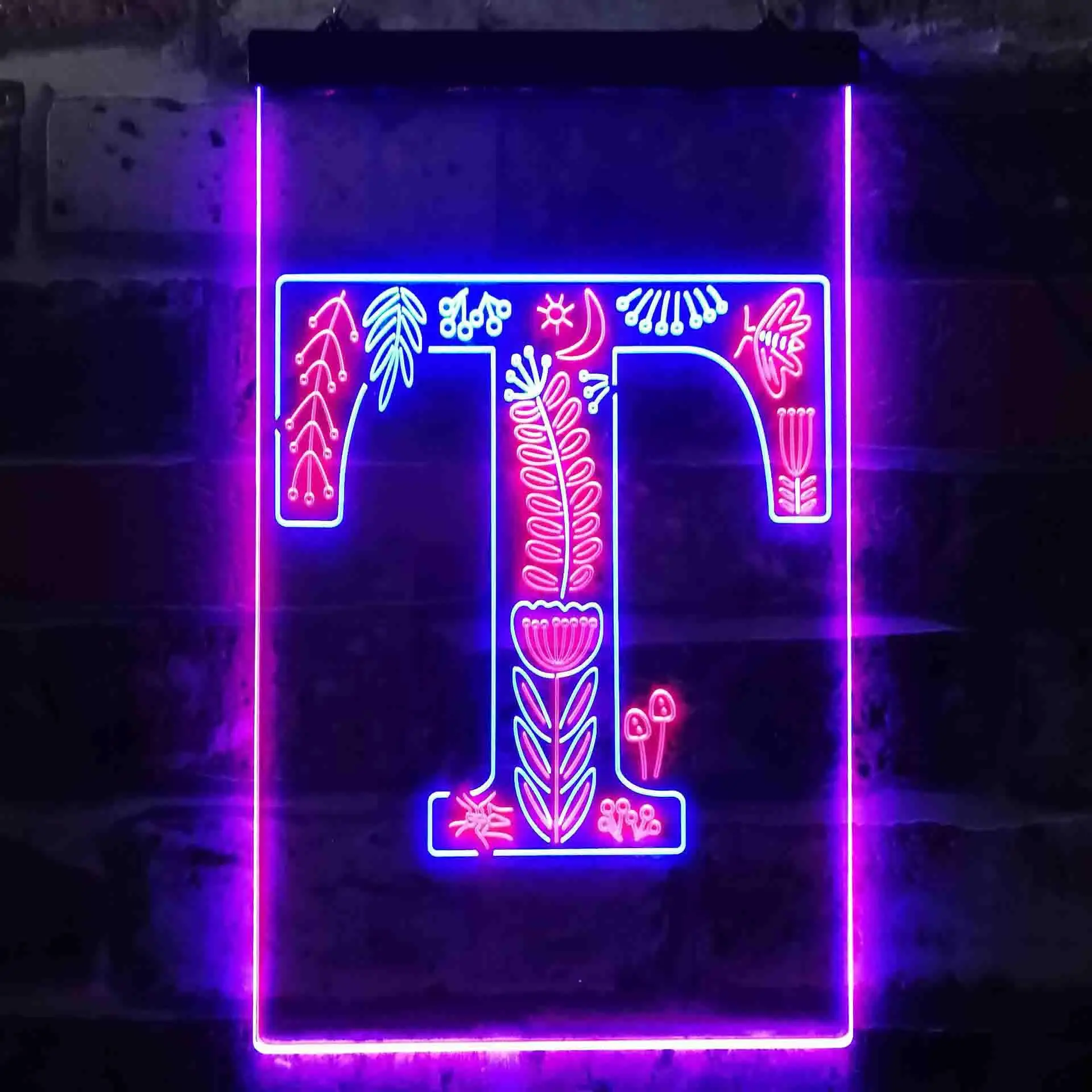 Letter T Initial Monogram Family Name Dual Color Led Neon Sign st6-i3457