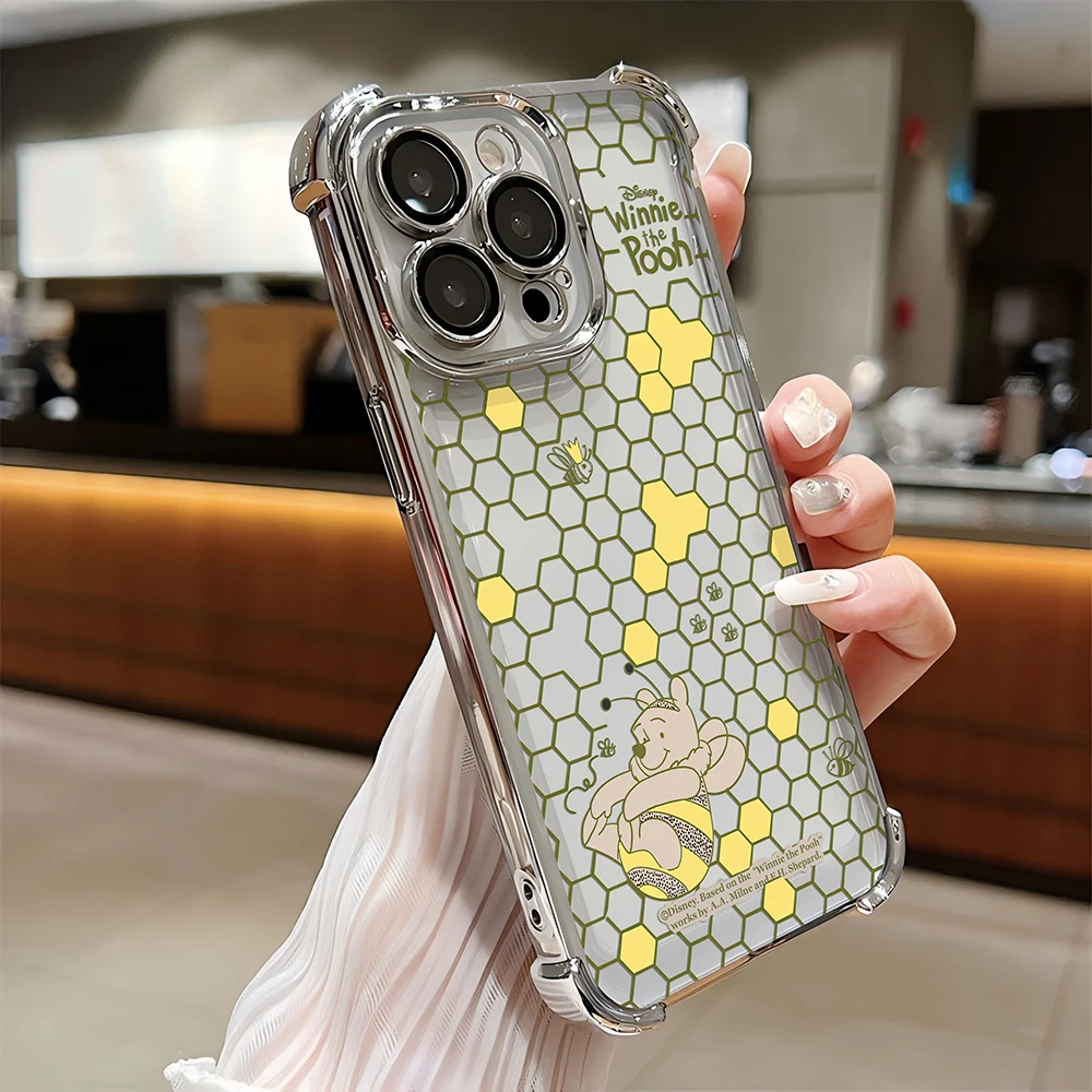 Cartoon Disney Winnie Plating Case For Samsung A73 A55 A54 A53 A35 A33 A34 A25 A24 A23 A16 A15 A14 A06 A05 A04 5G Anti-Fall