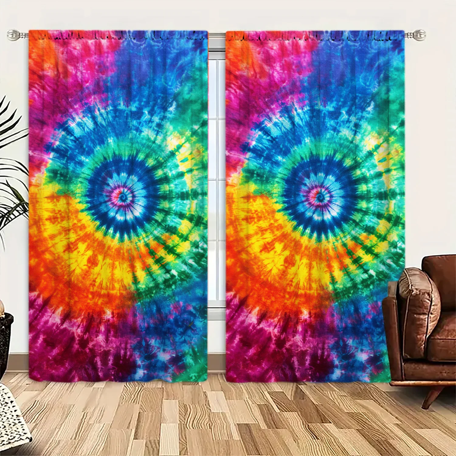 Brilliant Colored Tie-Dye Rod Pocket Window Curtains - Soft All-Season Room Decor for Bedroom Living Room Set of 2 Panels