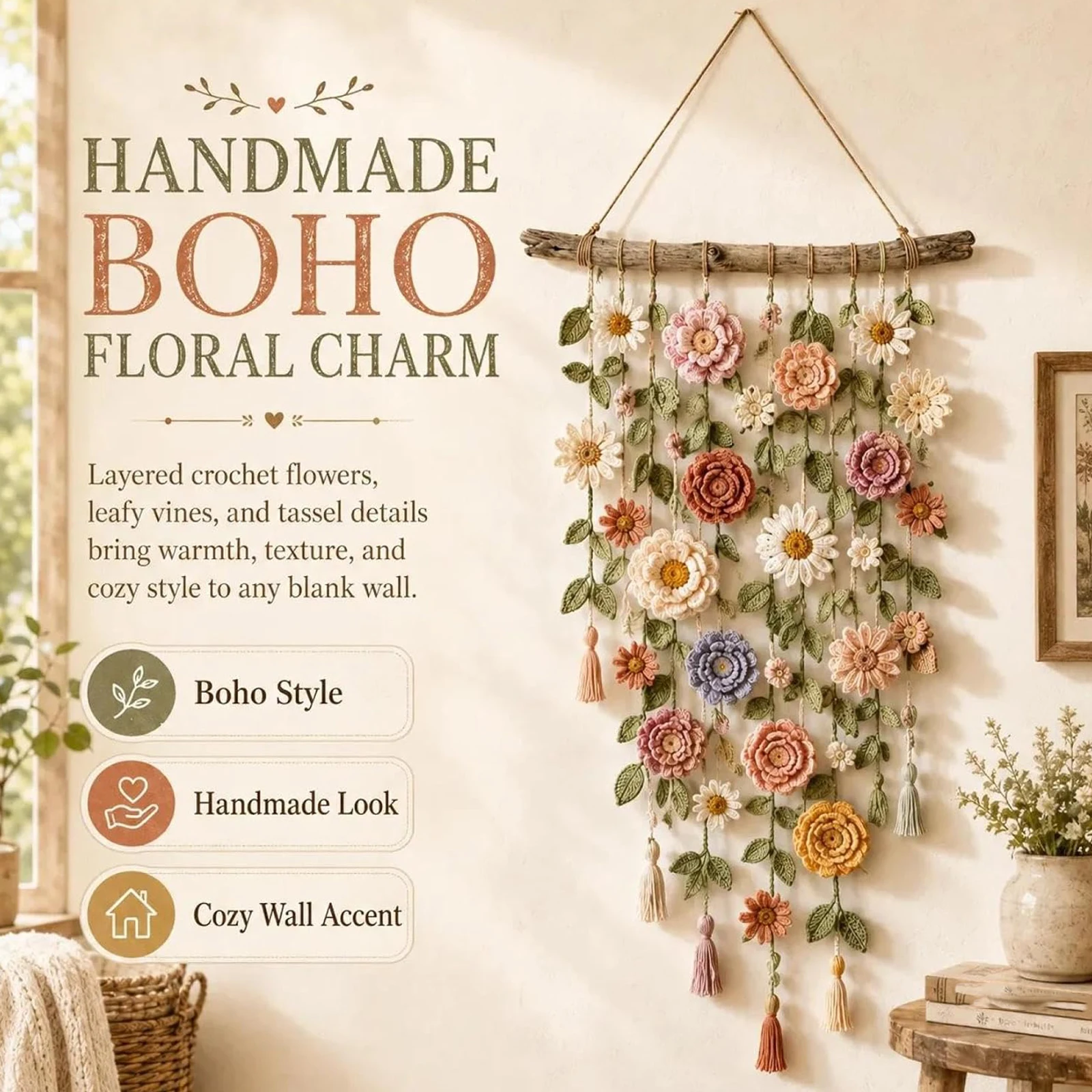 Handmade Cotton Floral Crochet - огляд і ціна Macrame Wall Hanging