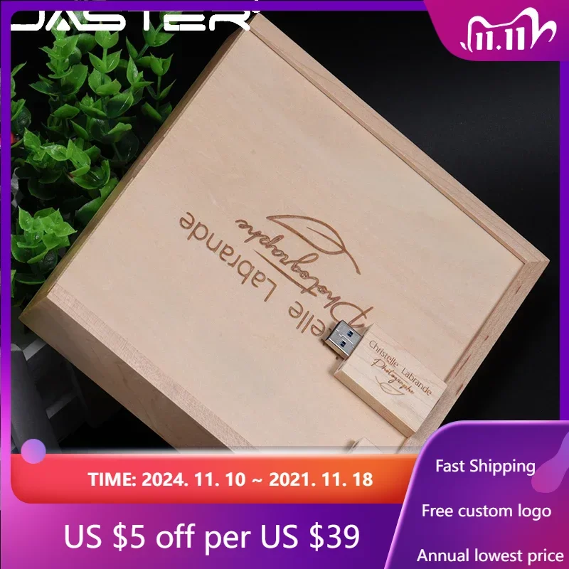 JASTER  Photo Album Wood usb+Box Memory stick Pendrive 8GB 16GB 32GB 64GB Photography gift free LOGO (170*170*35 mm)  usb stick