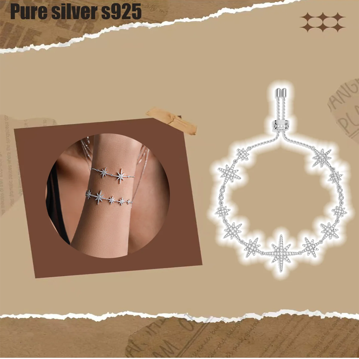 

Pure silver s925 bracelet Moroccan high-end popular fashion six pointed star personality versatile bracelet