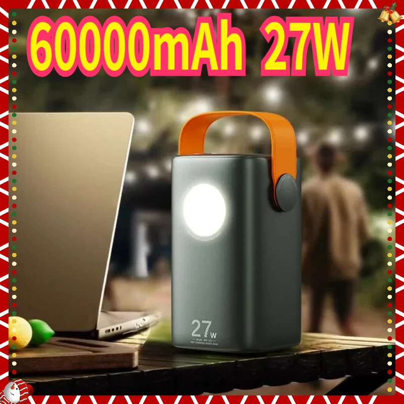 

Outdoor Power Bank Super Fast Charging for MacBook Laptop Tablet Phone 27W High Capacity PowerBank Camping Light 60000mAh