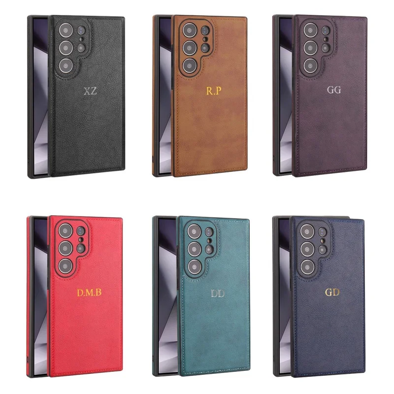 تخصيص تخصيص اسم الأولي حافظة هاتف جلدية لهاتف سامسونج S25 S24 Ultra S21 S22Plus S22 S23 Ultra غطاء حماية العدسة