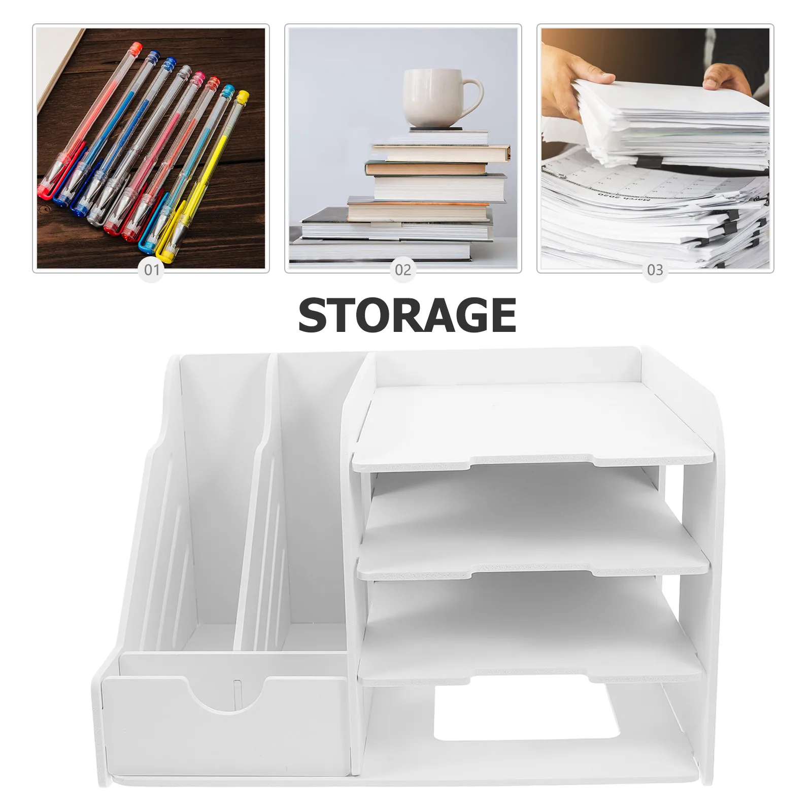 Multi Layer White Desk Organizer Desktop File Holder Document Storage Rack Office Supplies Paper Sorter Magazine Holder