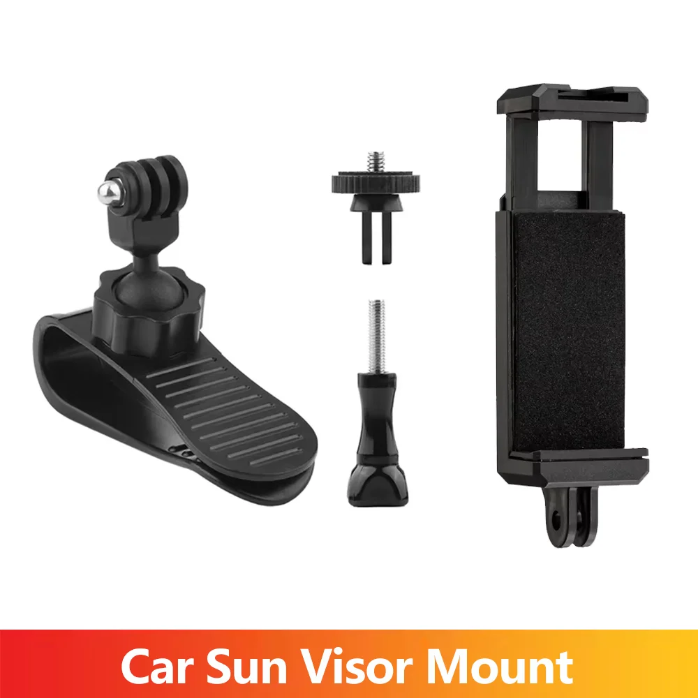Car Sun Visor Mount for GoPro Insta360 DJI Action Camera Phone Clip Holder 360 Adjustable with 1/4 Adapter Thumbscrew 4 in 1 Kit