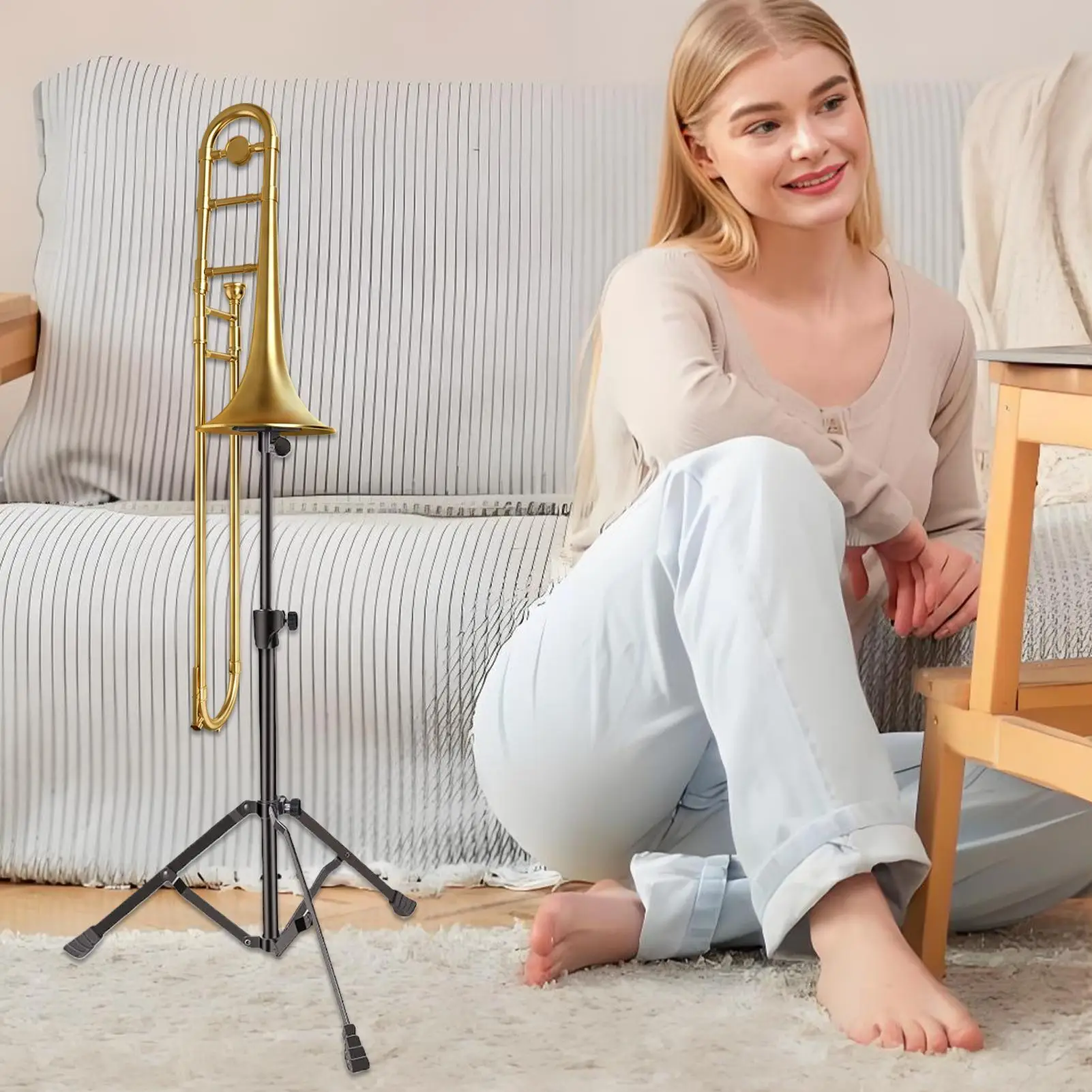 Trumpet Stand Trombone Stand Portable Triangular Design Height Adjustment Music Instrument Accessory For Live Streaming