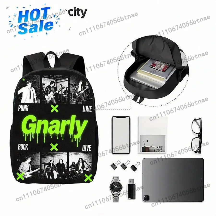 1pc Gnarly Punk Rock Live Band Graphic Neon Green Print Casual Style Backpack Large Suitable For Valentine'S Day And Back-To-Sch