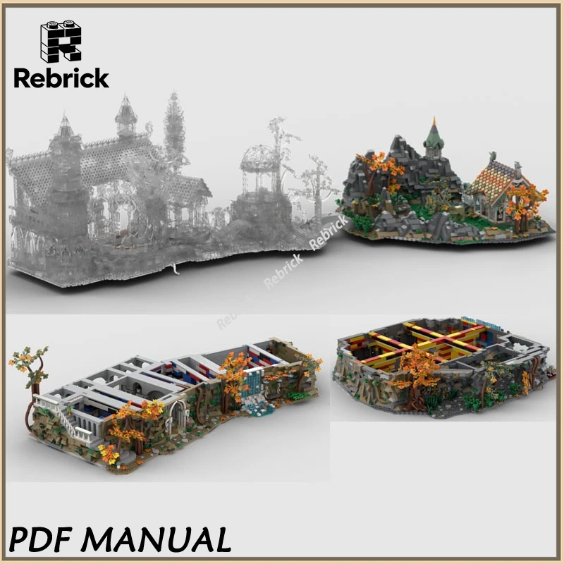 MOC Riverside Ancient Forest Fortress Ancestral Hall Building Blocks Elven Forest Scene Assembly Bricks Set Toys