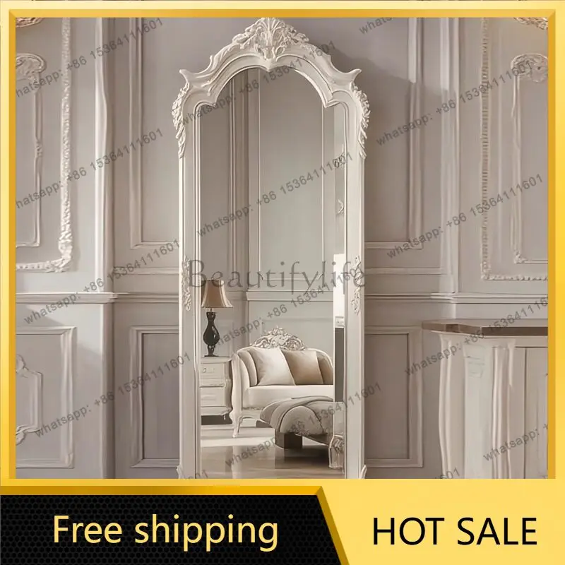 XX. French vintage full-length mirror, European white floor-standing dressing mirror