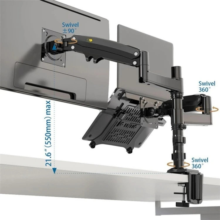 H180 FP-2 Laptop Gas Spring Full Motion Dual Arm Clamp 22 - 32 inch LCD TV Monitor Desk Holder