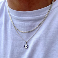 Vnox Turkish Lucky Double Layer Evil Eyes Pendant Necklace for Men, Stacked Blue Eye Necklace Set Jewelry Gift
