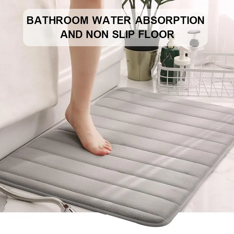 Home Bath Mat Coral Fleece Carpet Water Absorption Non-slip Wash Basin Bathtub Side Shower Room Memory Foam Toilet Floor Mat