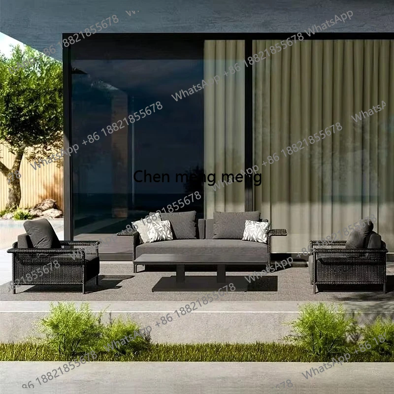 Outdoor Woven Sofa Set Corner Aluminum Backyard Nordic Leisure Hotel Courtyard Rope Weaving Patio Furniture Set Rope Garden Sofa