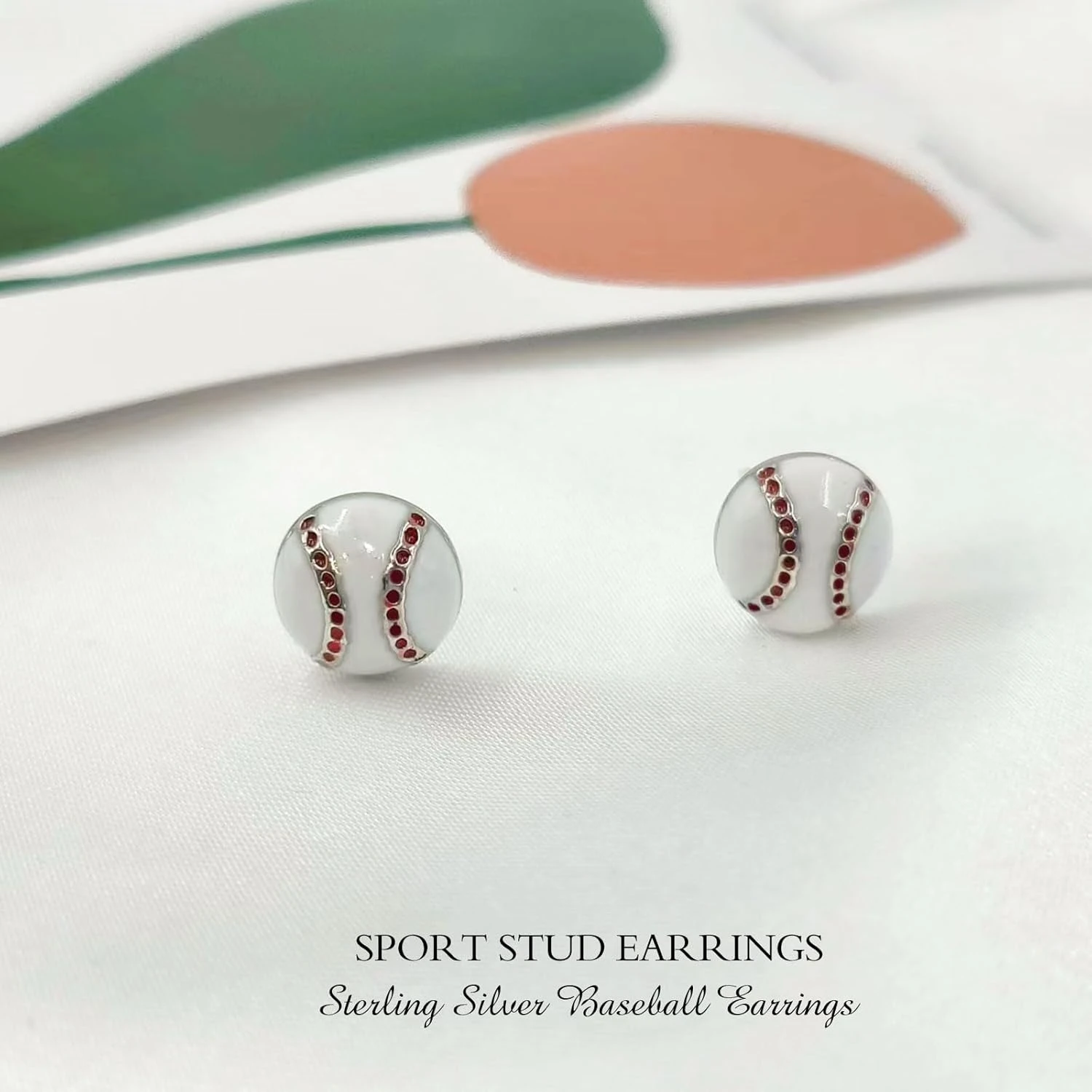 925 Sterling Silver Ball Earrings Studs for Women Baseball Earrings for Sensitive Ears Handmade Sports Jewelry for Birthday Anni