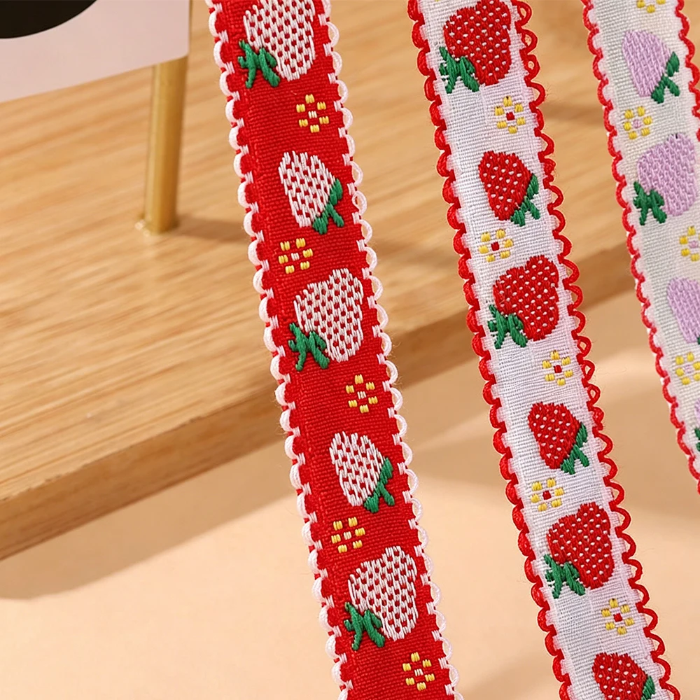 Ruffled Strawberry Ribbon Jacquard Ribbon 10yards/Roll 15mm Lace Trim Polyester Embroidered Ribbon for Hair Bows & DIY Crafts