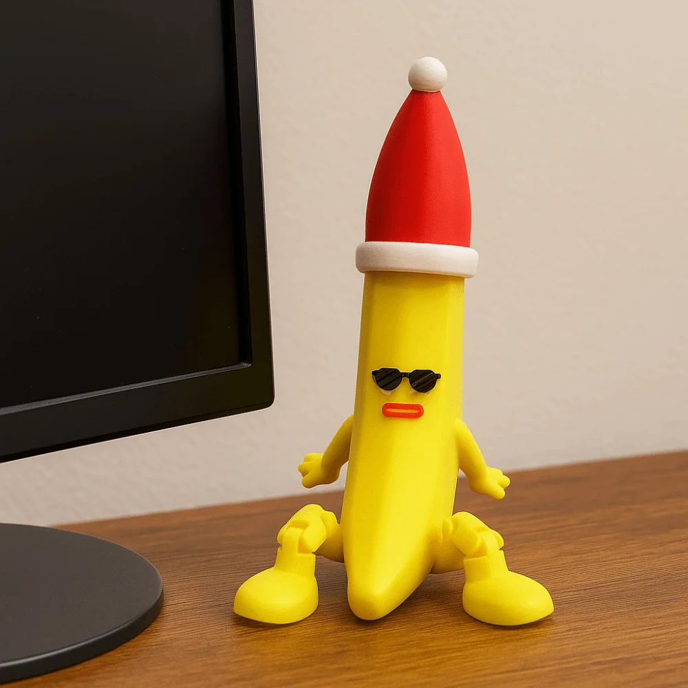 หมวกคริสต์มาส ของเล่นกล้วยพิมพ์ 3 มิติ ข้อต่อหลายจุด ของเล่นกล้วยพิมพ์ 3 มิติ ข้อต่อหลายจุด ของเล่นกล้วยขยับได้ ของสะสม