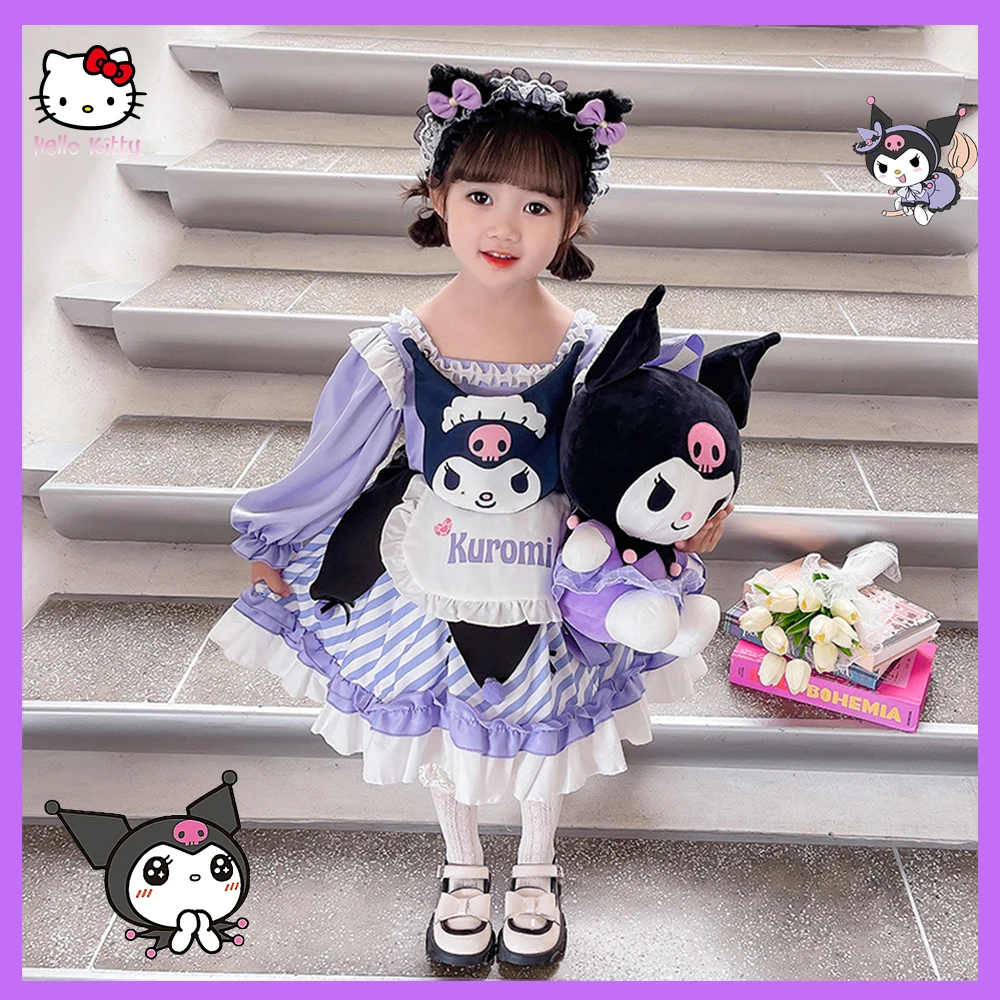 

Anime Sanrio Kuromi Y2K Kid Girl Lolita Tutu Dress Kawaii Spring Cartoon High-Quality Maid Outfit Cosplay Costume Princess Gift