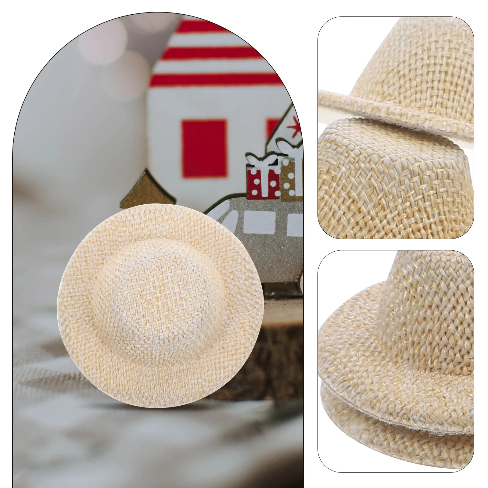 Mini chapeaux pour l'artisanat, jouets miniatures en paille, accessoires photo de maison, ornement de tissage rouge