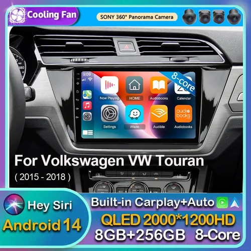 Radio Multimedia con GPS para coche, reproductor con Android 14, Carplay, vídeo, estéreo, WIFI, 4G, 2Din, DSP, para Volkswagen VW Touran 2015, 2016, 2017, 2018